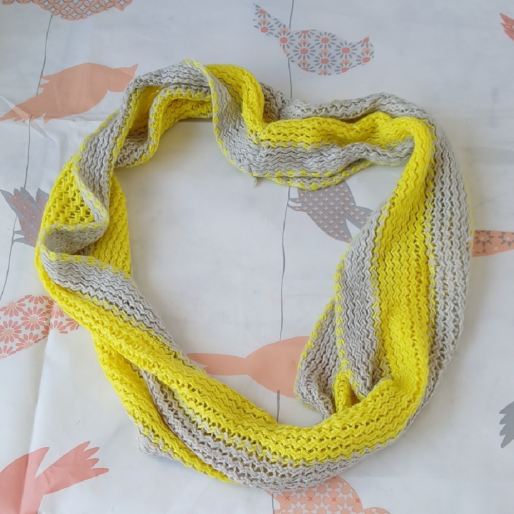 Yellow and Gray Knit Scarf